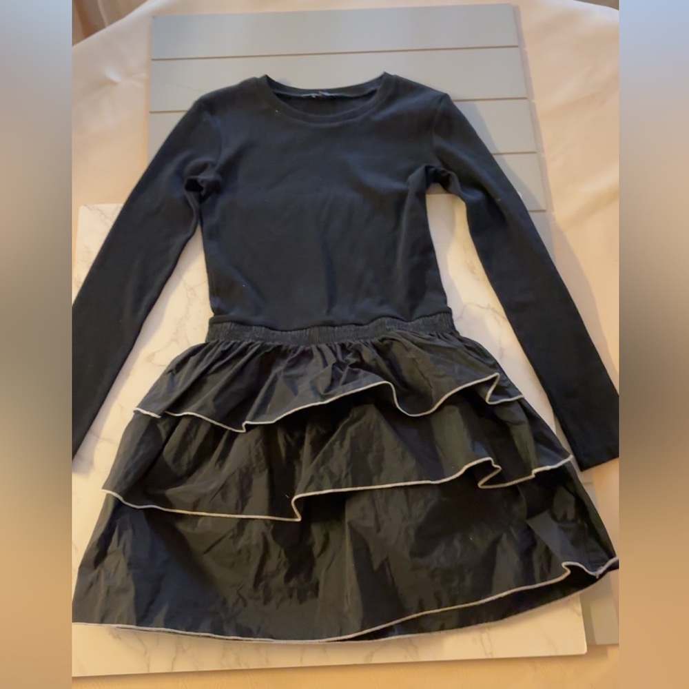 Zara Black Long Sleeve Dress with Ruffle Skirt